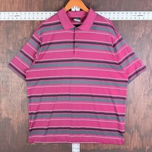 Nike Performance Stretch Golf Polo Shirt Striped Dri-FIT Maroon Pink Men's XL
